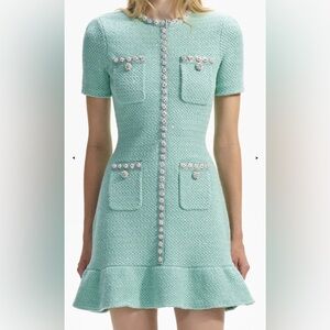 Self-Portrait Mint Green Tweed Mini Dress Size 2 NWT